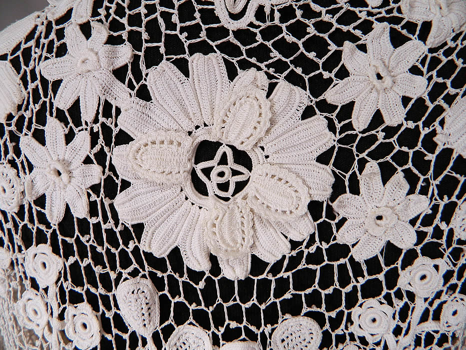 intage Edwardian Antique White Irish Crochet Tape Lace Tail Coat Jacket Bell Sleeve
This is truly an amazing, exceptional, quality made piece of wearable antique lace art! 