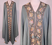Vintage Liberty & Co. London Paris Label Teal Blue Wool Embroidered Cloak Cape