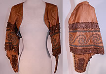 Victorian Civil War Brown Silk Bronze Beaded Bodice Bolero Cropped Spencer Jacket