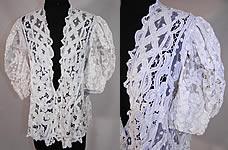 Vintage Edwardian Antique White Polka Dot Net Battenburg Crochet Tape Lace Blouse Jacket