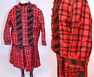 Victorian Childs Black & Red Tartan Plaid Wool Embroidered Patchwork 2 Piece Dress
