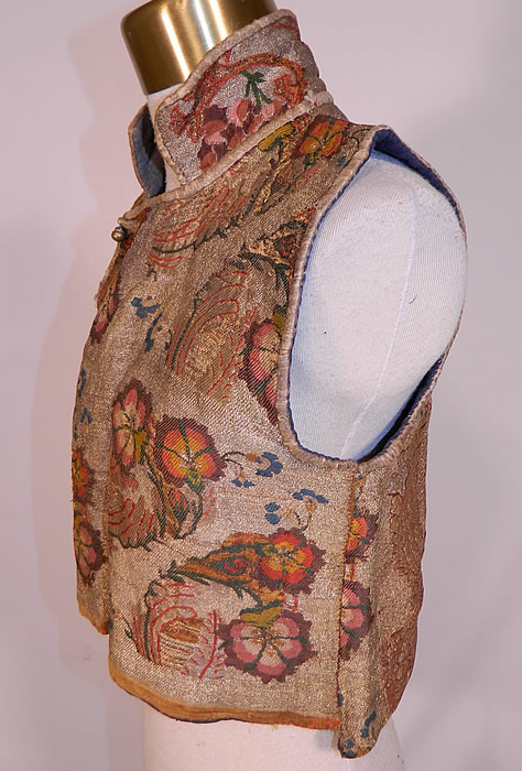 Antique 19th Century Chinese Tibetan Gold Lame Brocade Sleeveless Monks Vest Lam&eacute;
The vest measures 15 inches long, with a 32 inch waist and 32 inch chest. 