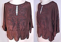 Vintage Art Deco Brown Silk Silver Beaded Flapper Blouse Shirt Top

