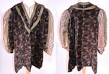 Edwardian Black Velvet Gold Print Peacock Hurricane Eye Cyclone Coat
