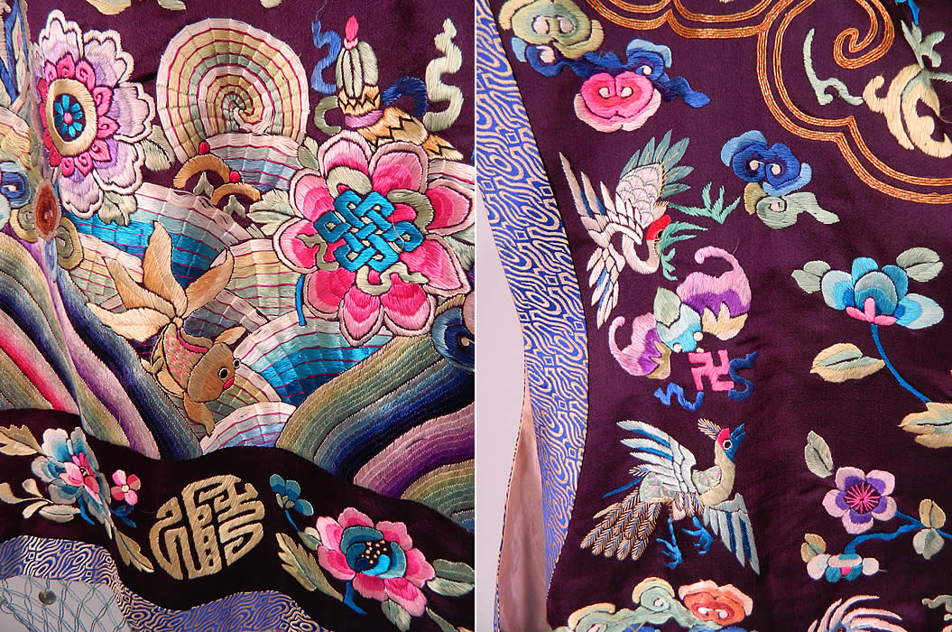 Antique Chinese Chaogua Longgua Silk Embroidered Sleeveless Vest Dragon Coat
It is in good condition with some frayed, loose missing tassels along the bottom (see close-up). 