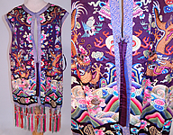 Antique Chinese Chaogua Longgua Silk Embroidered Sleeveless Vest Dragon Coat
