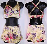 Vintage Gantner Goldfish Print Pinup Girl 2 Piece Swimsuit Bikini Bra Skirt Front Trunks