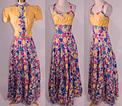 Vintage Colorful Cotton Pique Floral Print Halter Top Dress Gown & Jacket
