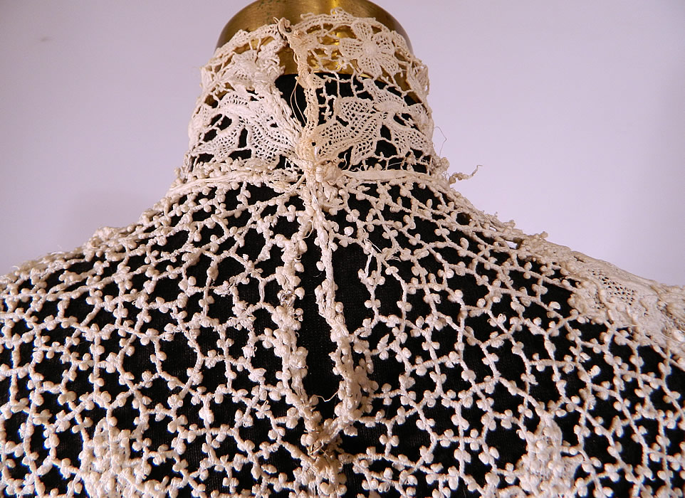 Edwardian White Point de Venise Needle Lace Applique Blouse Shirt Top
The top measures 23 inches long, with a 38 inch waist, 38 inch bust, 14 inch back and 22 inch long sleeves. It is in good condition, has several small breaks and holes in the mesh (see close-up). This is truly a wonderful piece of antique textile lace wearable art! 