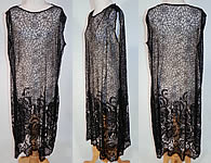 Vintage Black Spider Cob Web Lace Net Floral Pattern Drop Waist Flapper Dress