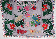 Vintage Colorful Ribbonwork Woven Crochet Fringe Floral Peacock Bird Boho Shawl
