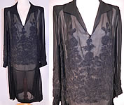 Vintage Black Silk Soutache Embroidered Drop Waist Dress