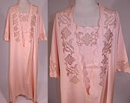 Edwardian Pink Cotton Drawn Cut Work Embroidered Peignoir Negligee Nightgown
