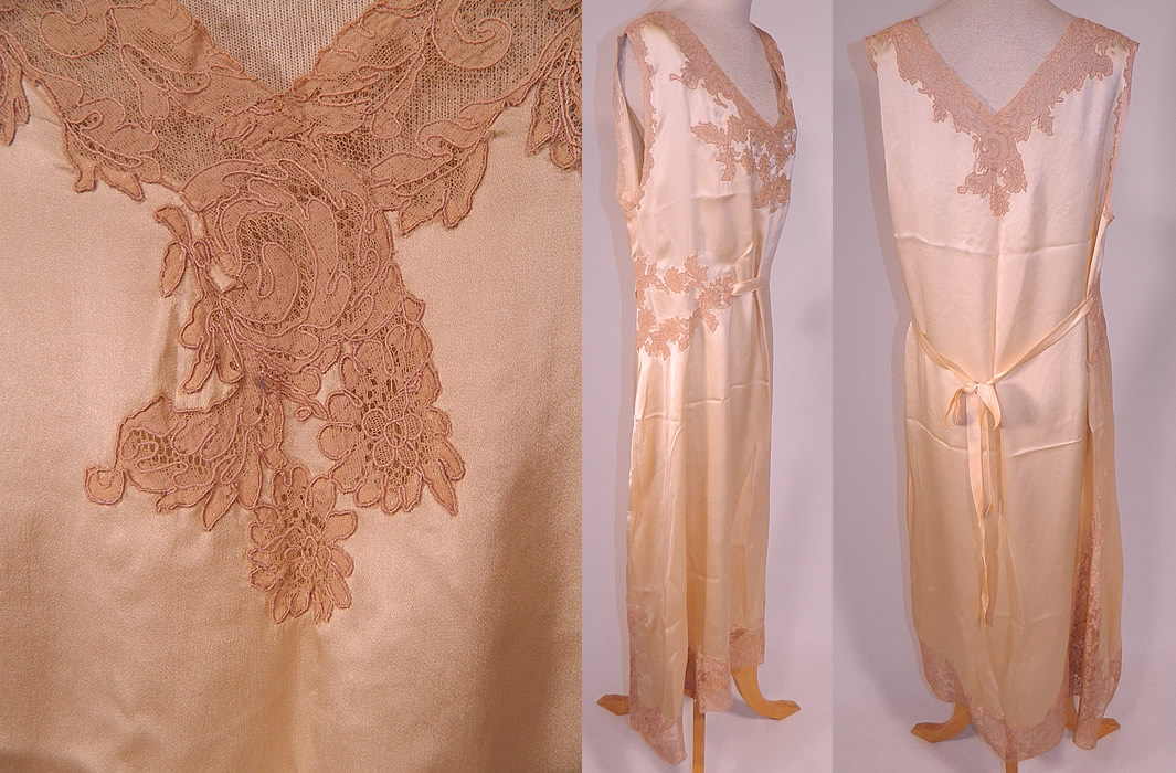 Vintage Cream Silk Ecru Lace Boudoir Belted Bias Cut Negligee Nightgown
The nightgown measures 46 inches long, with 44 inch hips, a 38 inch waist and 38 inch bust. It is in excellent condition. This is truly a wonderful piece of fine quality romantic wearable lingerie art! 