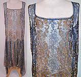 Art Deco Blue Net Gold Lamé Lame Lace Handkerchief Skirt Drop Waist Flapper Dress