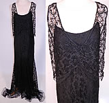 Vintage Black Cobweb Lace Silk Net Train Skirt Bias Cut Dress Evening Gothic Gown