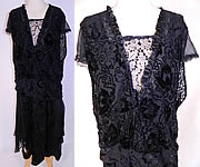 Vintage Silver Lace Black Burnout Voided Velvet Silk Drop Waist Flapper Dress