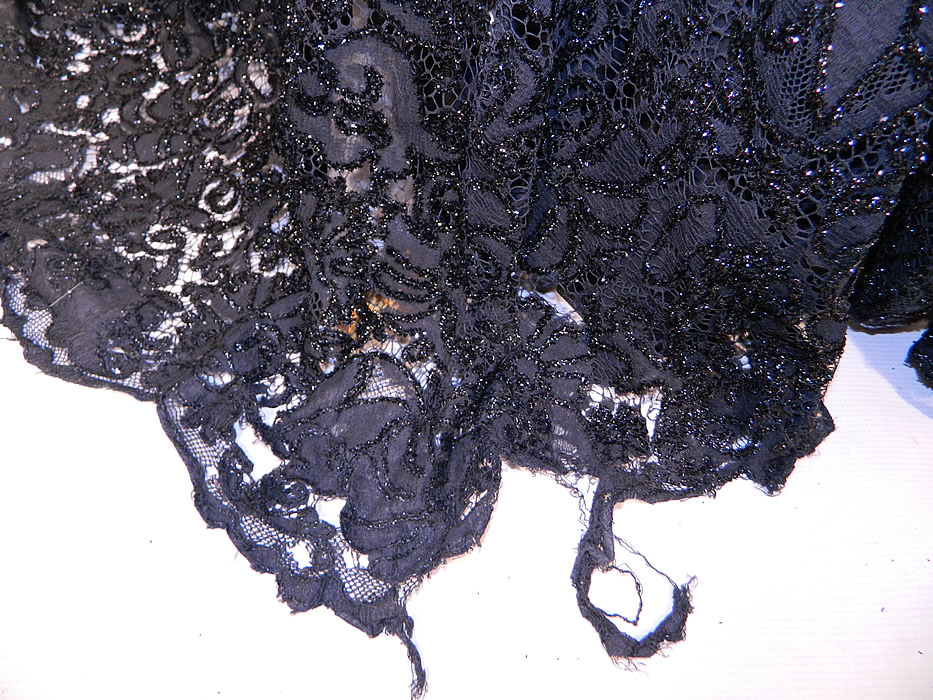 Nan Merriman Opera Singer Vintage Black Lace Silver Glitter Soutache Evening Gown
It is in good condition, with a few small frayed holes along the bottom skirt and some slight discoloration with thinning fabric under the arms (see close-ups). This is truly an exceptional quality made piece of wearable art!