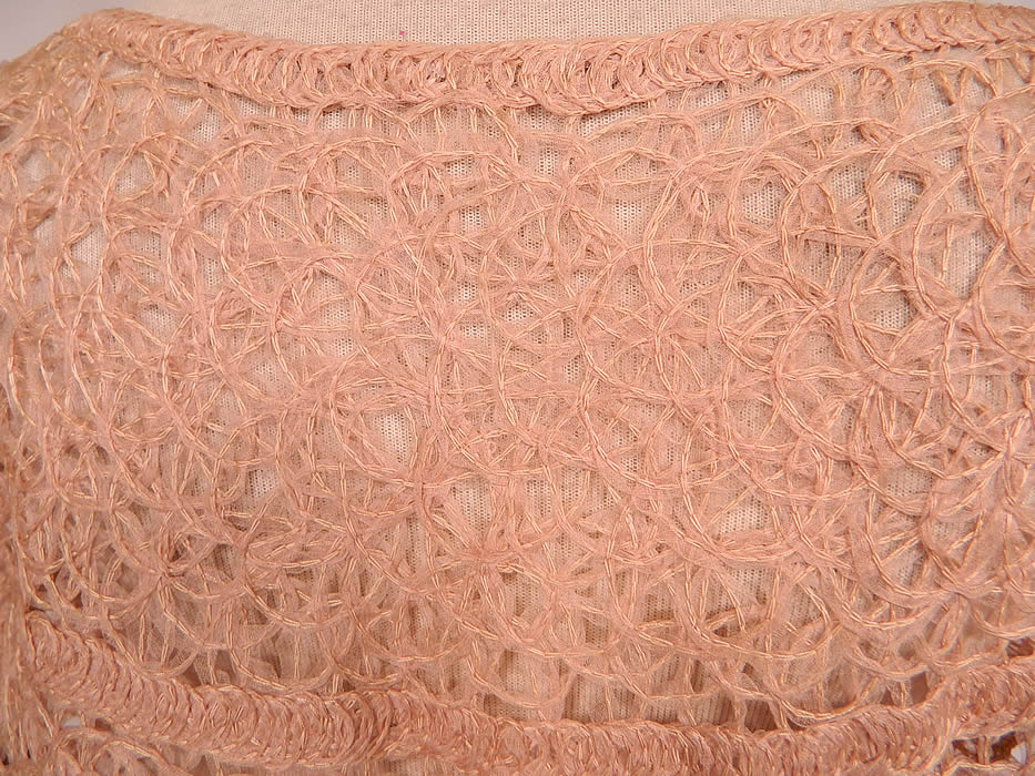 Vintage Blush Pink Sheer Scalloped Ribbonwork Hand Knit Crochet Circle Skirt Dress
This is truly a wonderful piece of retro rockabilly dress wearable art!