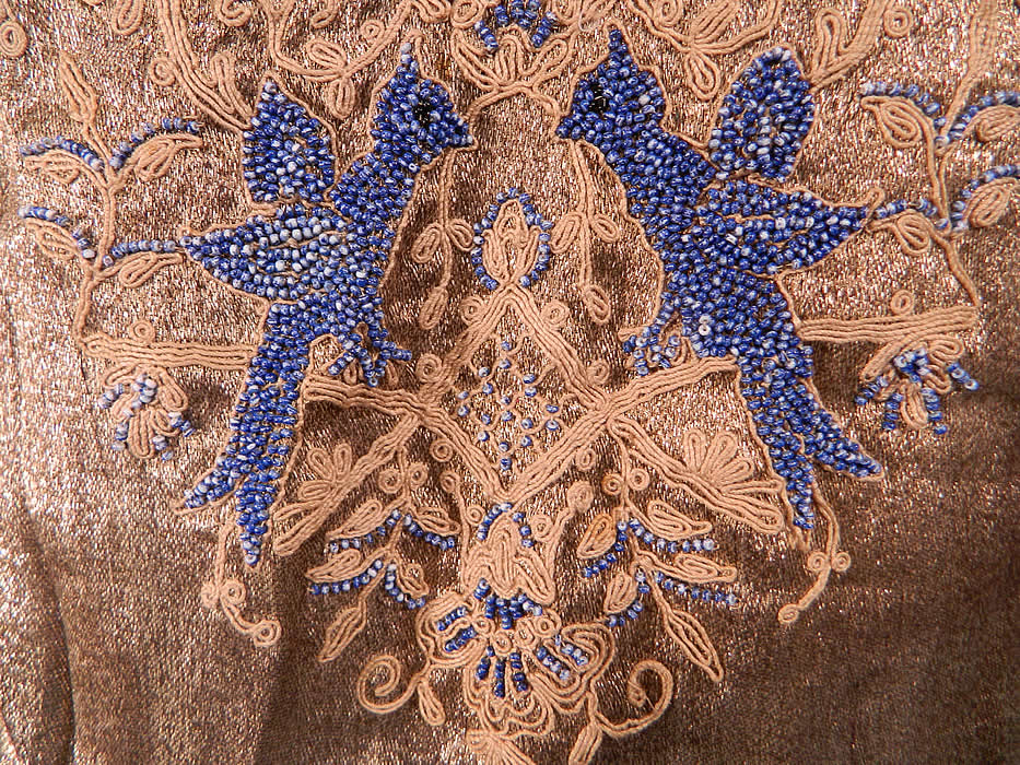 Vintage Antoinette Hagen Label Gold Lamé Lame Blue Bird Beaded Belted Velvet Dress