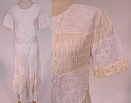 Vintage White Lace Cream Silk Smocking Ruched Gathering Summer Maxi Dress
