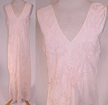 Vintage Pink Damask Silk Embroidered Drawn Cut Work Bias Cut Negligee Nightgown