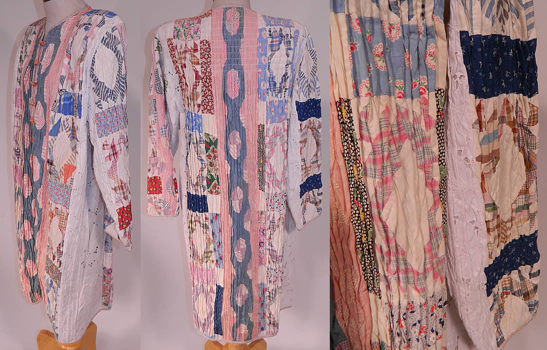 Vintage Antique Calico Crazy Quilt Patchwork Lace Smocking Ruched Pintuck Coat
The coat measures 40 inches long, with 42 inch hips, a 42 inch waist and 42 inch bust. It is in excellent condition. This is truly an exceptional custom made piece of wearable textile art!
