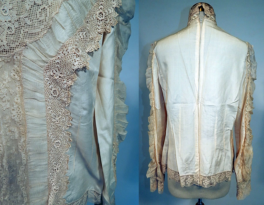 Vintage Victorian Style Ecru Cream Cotton Irish Crochet Filet Lace Applique Trim Blouse
The top measures 22 inches long, with a 30 inch waist, 34 inch bust and 27 inch long sleeves. It is in good condition. This is truly a wonderful piece of lace wearable art!