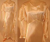 Vintage White Silk Satin Bias Cut Wedding Gown Dress Long Train Skirt
