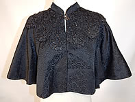 Victorian Black Silk Damask Brocade Jet Beaded Trim Mourning Cloak Cape
