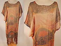 Vintage Art Deco Gold Lam&eacute; Lame Abstract Print Silk Fringe Flapper Shawl Dress
