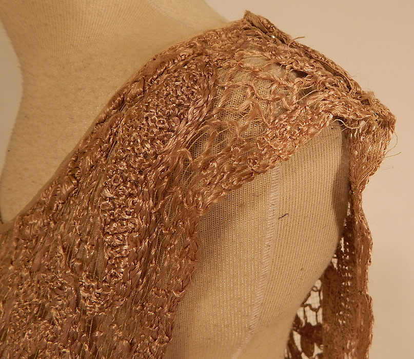 Vintage Ecru Embroidered Crochet Lace Net Tabard Tunic Flapper Dress
The dress measures 54 inches long and the panels are 12 inches wide. It is in good condition, with only slight fraying along the side edgings and a few small breaks in the lace net which are difficult to see. This is truly a unique and wonderful piece of wearable lace art! 