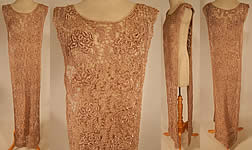 Vintage Ecru Embroidered Crochet Lace Net Tabard Tunic Flapper Dress
