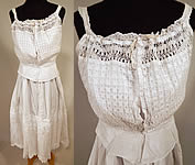 Edwardian White Cotton Linen Drawnwork Lace Camisole Top & Full Slip Dress