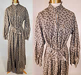 Victorian Black & White Cotton Calico Print Belted Morning Wrapper Workwear Day Dress
