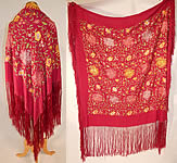 Vintage Red Rose Silk Pastel Floral Embroidered Flapper Boho Piano Shawl