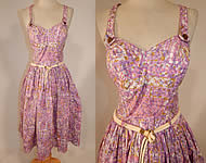Vintage Catalina Sportswear Pink Cotton Novelty Print Belted Circle Skirt Dress
