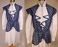Vintage Navy Blue & White Cotton Polka Dot Dress Jabot Peplum Jacket Top
