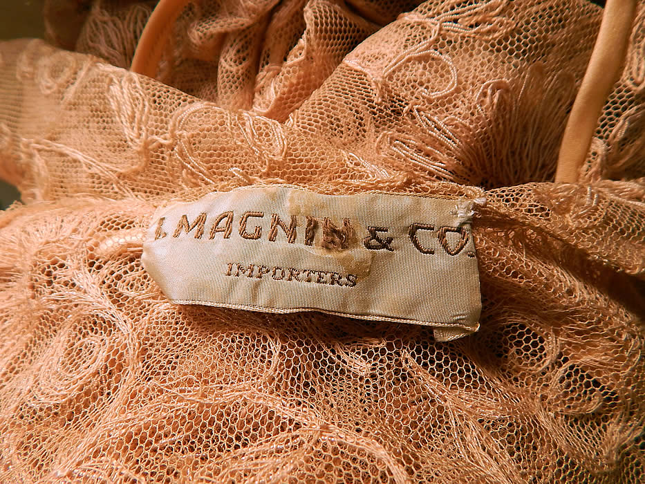 Vintage I. Magnin & Co Pink Tambour Embroidery Net Lace Peignoir Robe Dressing Gown
There is an "I. Magnin & Co. Importers" label sewn inside. 