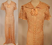 Vintage I. Magnin & Co Pink Tambour Embroidery Net Lace Peignoir Robe Dressing Gown
