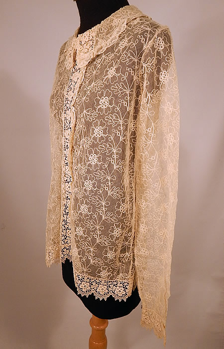 Vintage Ecru Cream Soutache Tambour Embroidery Tulle Net Lace Blouse Top
The top measures 24 inches long, with a 34 inch waist, 36 inch bust and 24 inch long sleeves. 