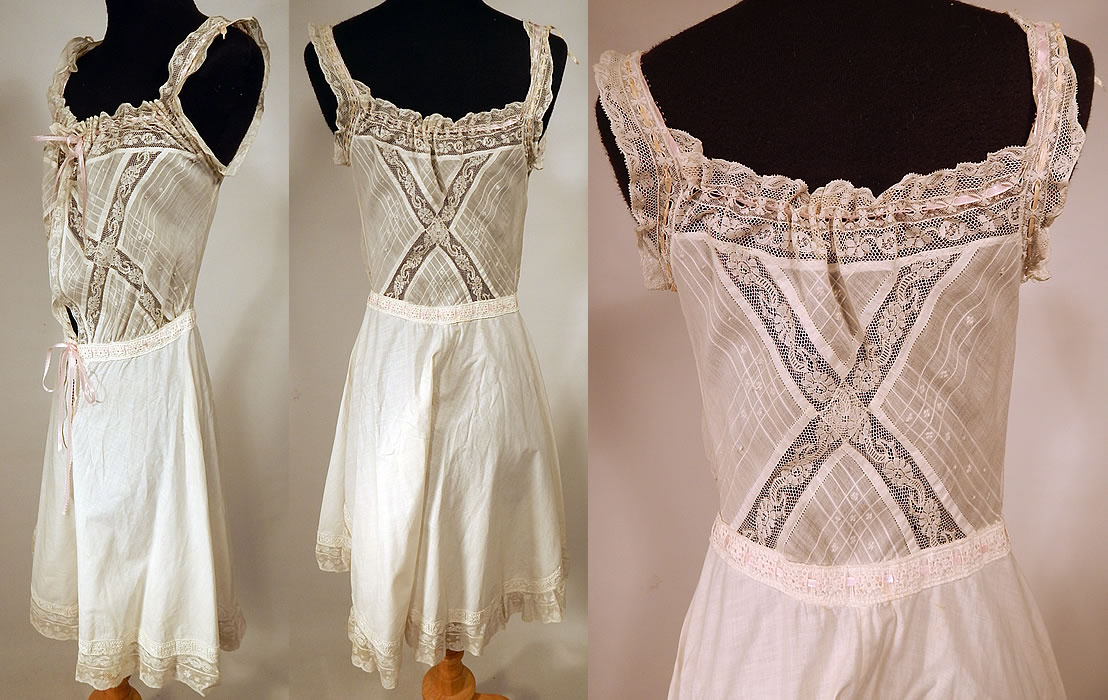 Edwardian Windowpane White Cotton Batiste Lace Teddy Camiknickers Camisole Bloomers
The teddy measures 37 inches long, with 40 inch hips, an adjustable 24 inch waist and 34 inch bust. It is in excellent condition. This is truly a wonderful piece of antique lace lingerie wearable art!