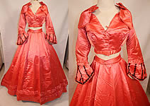 Victorian Magenta Pink Silk Ball Gown With Train Skirt 2 Bodices & Bow Belt
