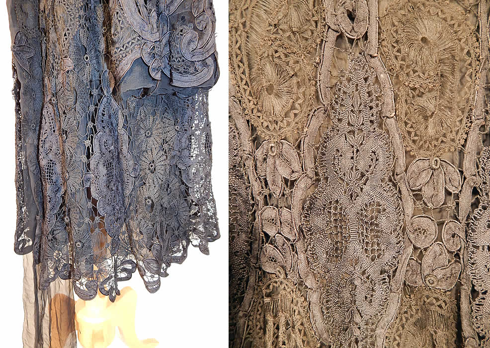 Edwardian Black Silk Battenburg Tape Lace Shawl Collar Long Coat Jacket
It is in good condition, with only some slight fraying on the chiffon fabric lining. This is truly an amazing, exceptional, quality made piece of wearable antique lace art!