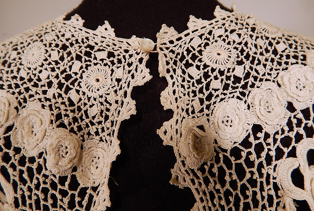 Edwardian White Irish Crochet Lace Meshwork Shirt Blouse Jacket Top
It is in excellent condition. This is truly an exquisite piece of antique textile lace wearable art!