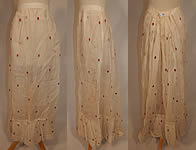 Victorian White Cotton Organdy Fabric Red Berry Polka Dot Embroidered Skirt
