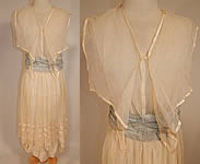Edwardian White Net Embroidered Lace Sailor Middy Top Blue Sash Belted Dress
