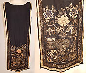 Antique Chinese Silk Forbidden Stitch Gold Couching Embroidery Tunic Tabard Dress
