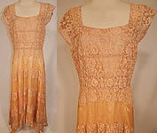 Vintage Ecru Cream Tambour Embroidery Net Lace Skirt Train Wedding Gown Dress
