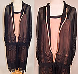 Vintage Pink Slip & Navy Blue Silk Scalloped Eyelet Belted Drop Waist Dress
